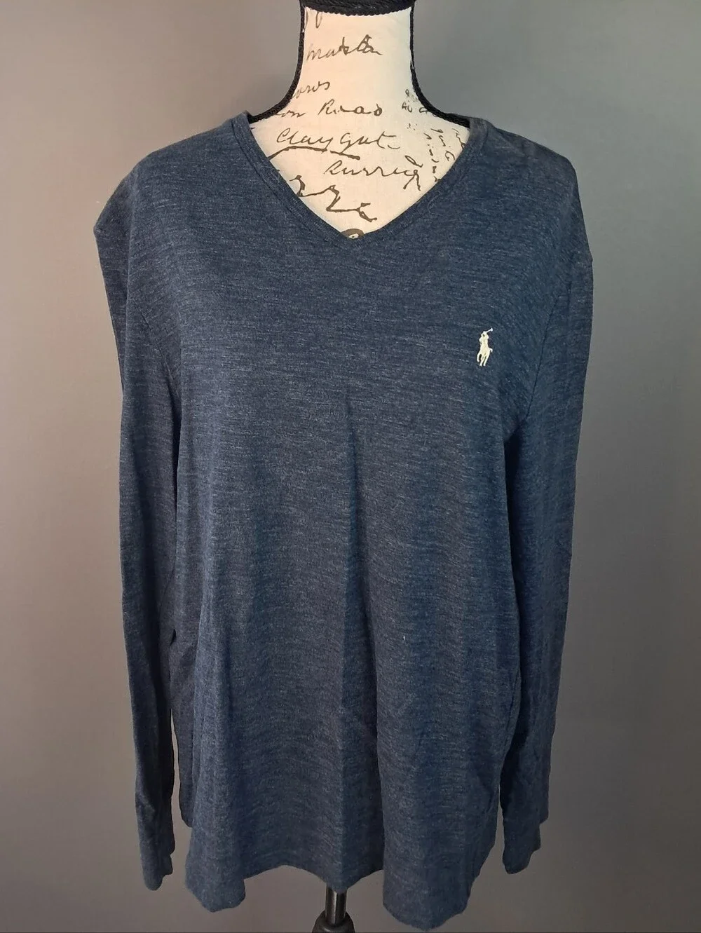 Polo Ralph Lauren Men’s Classic V-Neck Long Sleeve Cotton Shirt Size Medium Blue